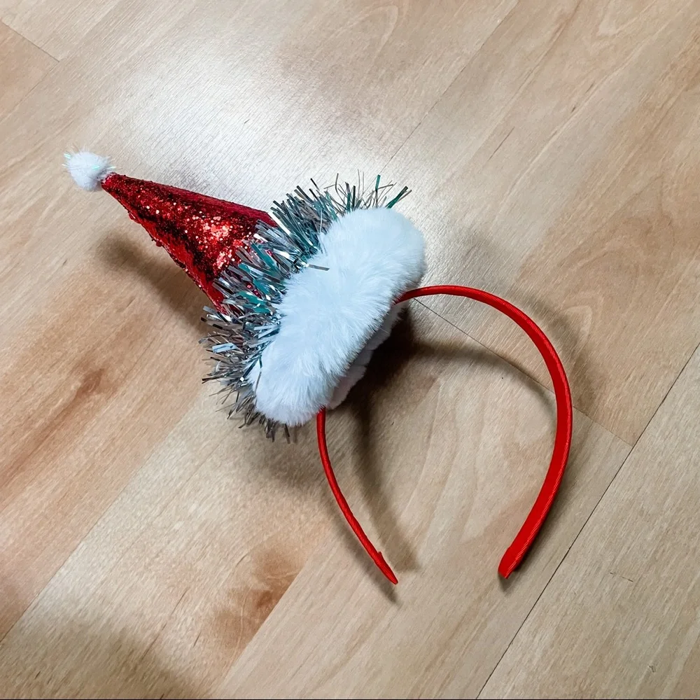 Unbranded Red White & Silver Christmas Santa Hat Headband Girls OS